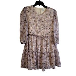 Wilfred Teigen butterfy print tiered long sleeve mini dress
